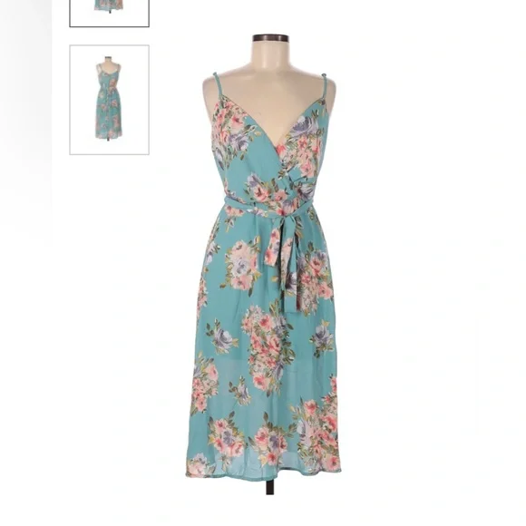 Trixxi Juniors' Floral Faux Wrap Midi Dress - Size M Seafoam